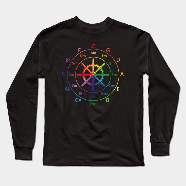 Circle of Fifths Ship Steering Wheel Color Guide Long Sleeve T-Shirt by nightsworthy